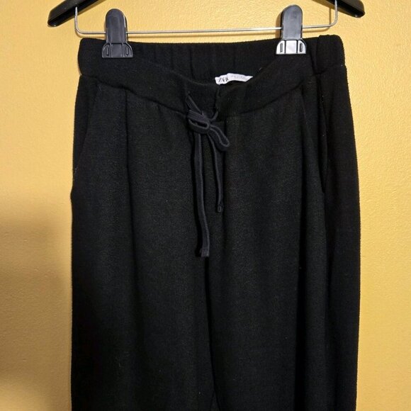 Zara Black Drawstring Jogger Knit Pants Medium Athleisure Lounge Pockets Soft - Picture 2 of 6